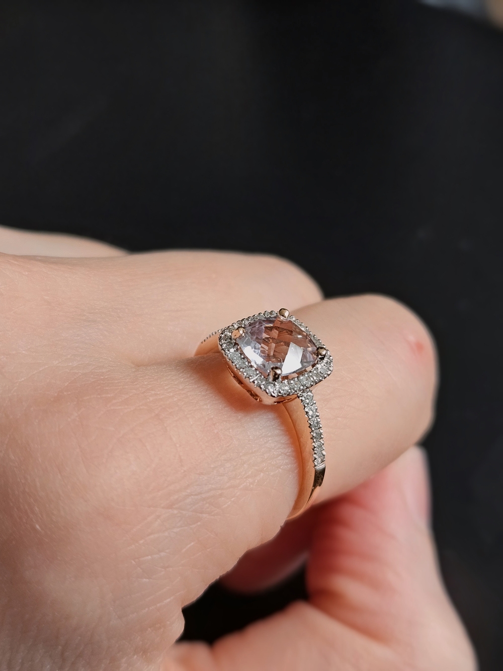 14K Yellow Gold and Pink Topaz Ring Size Cushion Cut 7.25